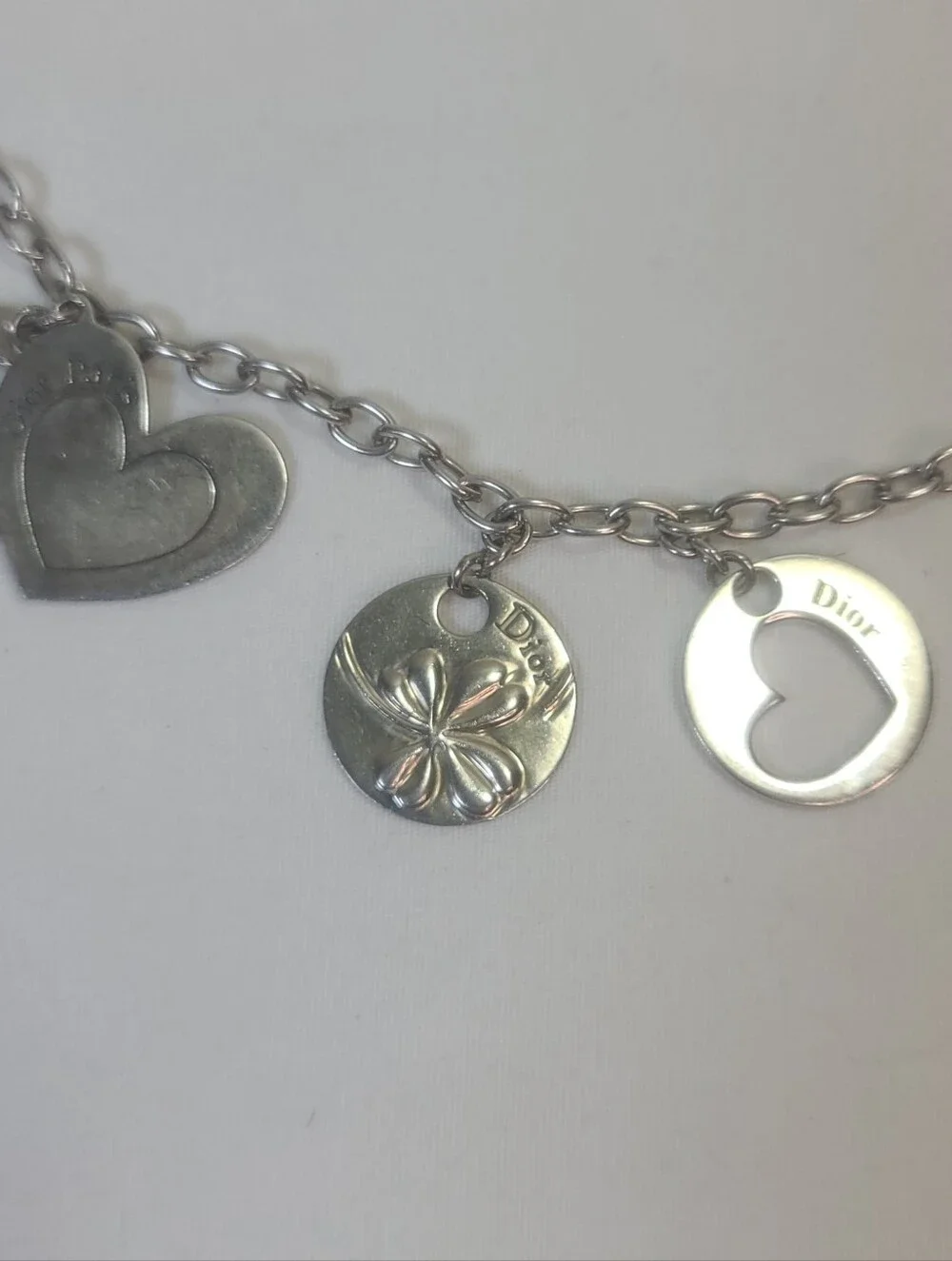 Dior Paris Butterfly & Hearts Charms Two Tiered 925 Sterling Silver Necklace